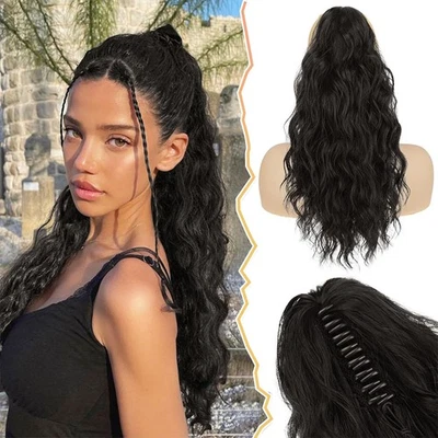 24" Claw Clip in Ponytail Extensions Long Wavy Pony Tail Hair Extensions Natural - Image 1 of 4