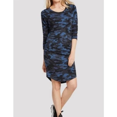 Vestido moletom Sundry Evereve azul preto estampa camuflada lados franzidos 4 XL - Imagem 1 de 4