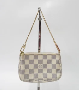 Louis Vuitton Damier Azur Mini Pochette Accessories Pouch Chain Bag #43471 - Picture 1 of 19