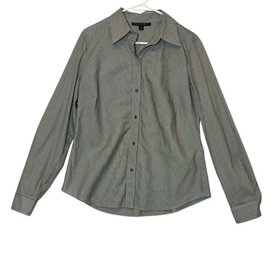 Camisa para mujer Lafayette 148 New York a rayas con botones talla 10 negra trabajo informal Foto 1 de 4