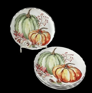 Juego de 4 platos de postre ensalada de acción de gracias Potters Studio otoño calabazas 8,5" NUEVO - Imagen 1 de 8