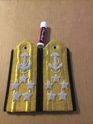 Плечевые доски ВМС США Five Star Admiral 5 звезд золото на синем жесткие - Изображение 1 из 4