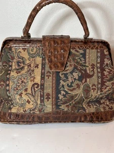 Casleigh II New York Needlepoint Crocodile Leather Handbag Vintage Made USA - Picture 1 of 15