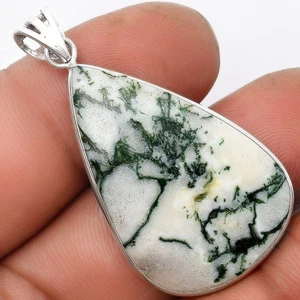 Natural Tree Weed Moss Agate - India 925 Sterling Silver Pendant Jewelry P-1001 - Picture 1 of 5