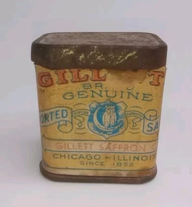 RARE Gillett's Saffron Spice Tin VTG Gillett Saffron Co. Chicago Paper Label - Picture 1 of 5