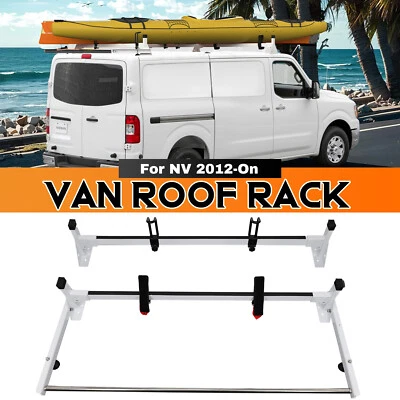 Baca de techo con escalera de acero de 2 barras con rodillo para techo bajo Nissan NV 2012-ON aluminio  Foto 1 de 4