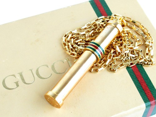 Collana catena 29 9" ciondolo bottiglia profumo tono oro GUCCI Italia autentica + scatola