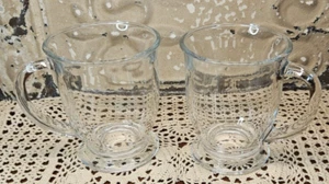 Pair of Vintage 16 oz Clear Glass Pedestal Footed Coffee Tea Mugs - Picture 1 of 7