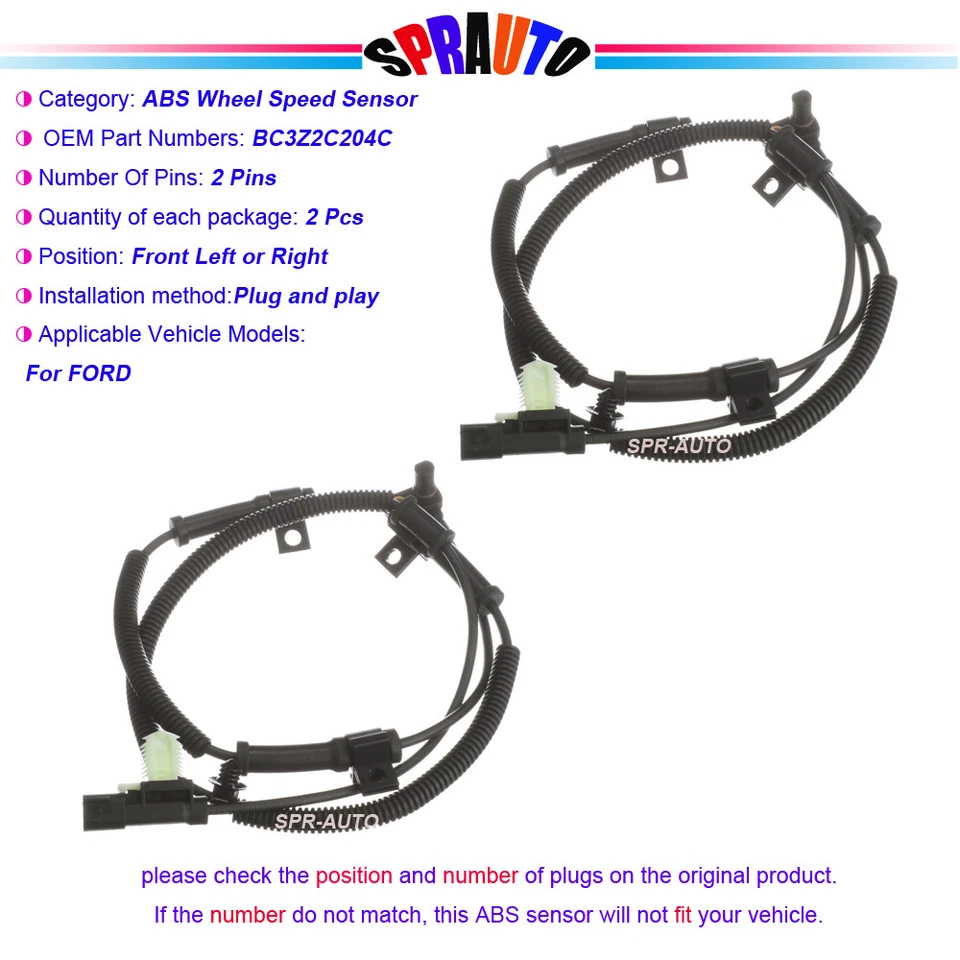 For Ford F-250 F-350 Super Duty 2011-12 Front Side 2 ABS Wheel Speed Sensor Set - Imagem 1 de 4