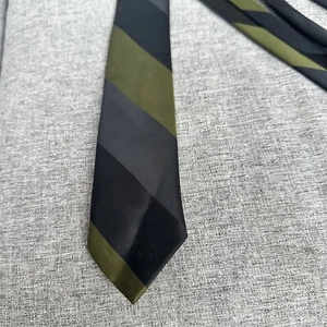 Corbata vintage ajustada verde gris ancha a rayas diagonales para hombre - Imagen 1 de 5