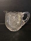 Vintage Cut Glass Crystal Creamer Or Pitcher With Diamond Point And Fan Pattern