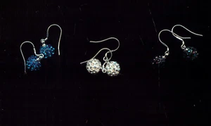 3 PAIR .925 STERLING SILVER 10MM CRYSTAL DISCO BEAD DANGLE EARRINGS (J705) - Picture 1 of 2