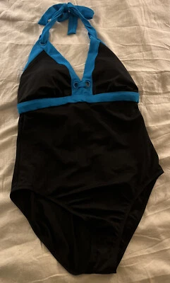 Traje de baño Sonoma Life Halter espalda cruzada de una pieza talla: 16 negro con azul brillante Foto 1 de 4