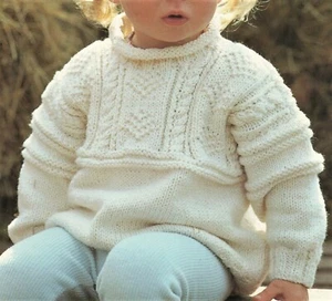 Babies + Childs Aran Sweater Knitting Pattern Size 18-28 inch - Picture 1 of 1