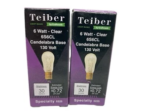 Lot of 2 Teiber by Craftmade 6 Watt Clear Candelabra Base 130 Volt Bulbs 6S6CL - Picture 1 of 4