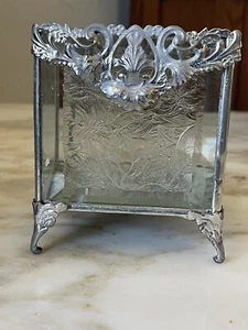 Antike französische Schatulle Schmuck Präsentationsbox Ormolu abgeschrägt geätztes Glas - Bild 1 von 12