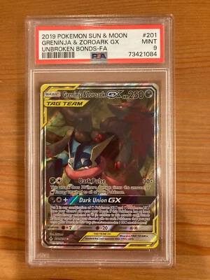 Pokemon Unbroken Bonds Greninja & Zoroark GX Alt Art #201 PSA 9 Mint - Image 1 of 2