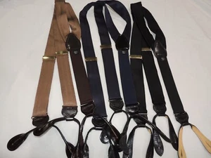 Lot 3 Men's 100% Silk Braces Suspenders Black, Blue & Brown/Taupe Excellent COND - Picture 1 of 9