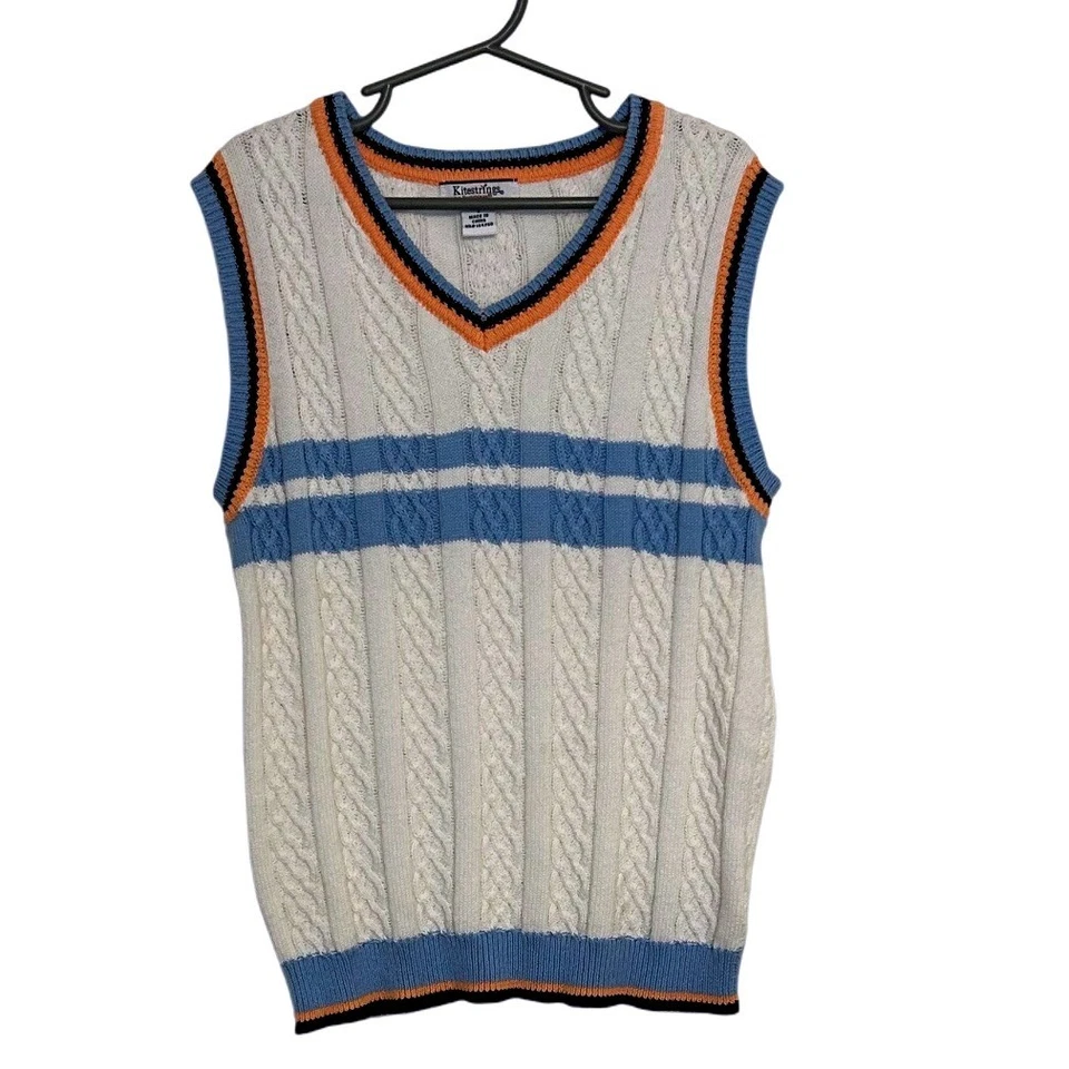 Chaleco Suéter Vintage Kitestrings by Hartstrings Azul Claro y Blanco Talla 6 Foto 1 de 4
