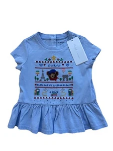 NWT Ralph Lauren Baby Girls Polo Bear Jersey Peplum T-Shirt Blue 9 Months - Picture 1 of 9
