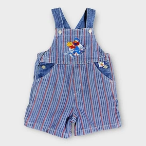 Vintage Sesame Street Bib Short Overalls 3T Striped Elmo Embroidered Baseball - Picture 1 of 22