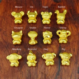1pcs  24K Gold Pendant For Baby 3D Hard Gold Twelve Of Zodiac DIY Bracelet - Picture 1 of 10