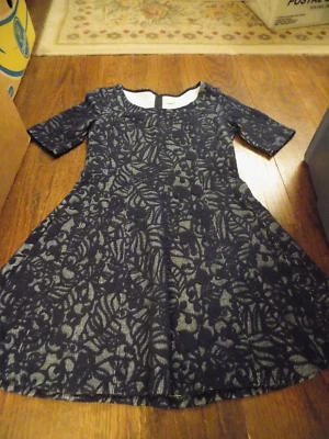 MAISON JULES Dress Navy Blue Floral Raised Overlay Fit Flare SO SOFT!! Sz S EUC - Image 1 of 4