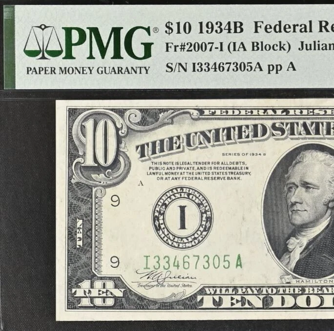 1934B $10 FRN Minneapolis PMG 30EPQ - Rare Vinson Signature - Fr 2007-I - Image 1 of 3