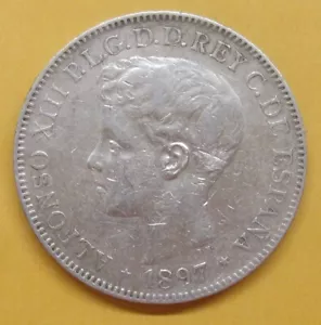 1897 Philippines 1 Peso World Silver Coin - Take a Look - Picture 1 of 2