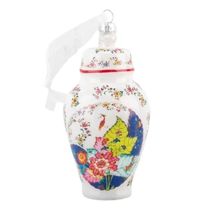 Chinoiserie Tobacco Leaf Glass Ornament 5"H x 2.5" Christmas Holiday Decor - Picture 1 of 8