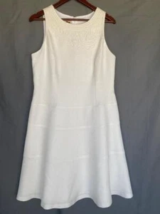 New Size 14 ANNE KLEIN Winter White Embroidered Neck Fit Flare Knee Dress NWOT - Picture 1 of 5