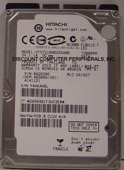 HTS721080G9SA00 Hitachi 80GB SATA 2.5" 9.5MM 7200RPM Hard Drive Tested Good - Image 1 of 1