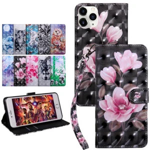 Strap Flower Tiger Wolf Cat Card Wallet Cover Case For 16 15 14 13 12 Pro Max - Picture 1 of 22