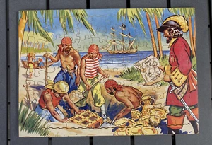 Rompecabezas de madera vintage para niños piratas cavando para tesoros años 60 - Imagen 1 de 4