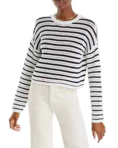 Aqua Cotton Knit Crewneck Sweater White/Navy L142211 Womens Size S - Picture 1 of 5