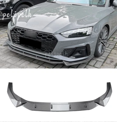 For Audi A5 Sline S5 8W6 2021-2024 ABS Carbon Fiber Front Bumper Lip Spoiler 3PC - Image 1 of 4