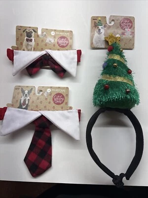 Christmas Dog Bundle lot of 3 Bow Tie Neck Tie and Tree Holiday Tails L/ XL - Image 1 of 4