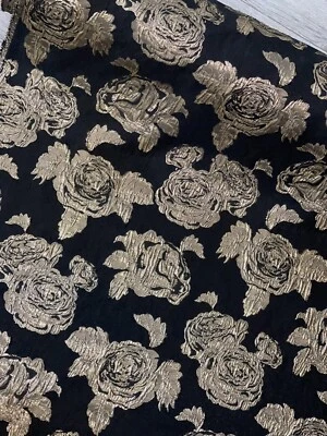 1m Black /Gold Floral coloured  Dress Fabric  jaquard  borcade  FABRIC 58" - Image 1 of 4
