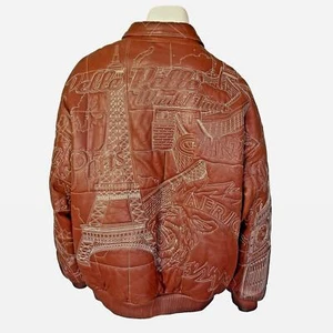 RARE Vintage Marc Buchanan Brown Leather Stitched Jacket Taj Mahal Paris Zip Up - Picture 1 of 20