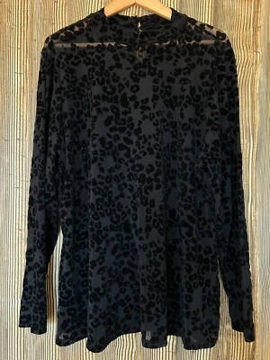 Top túnica Lane Bryant negro terciopelo burnout leopardo cuello alto transparente talla 22 24 Foto 1 de 4
