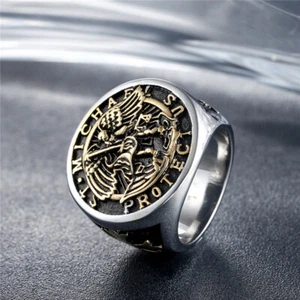 Mens Retro Stainless Steel Catholic Archangel St Saint Michael Ring Size 7-15 AU - Picture 1 of 15