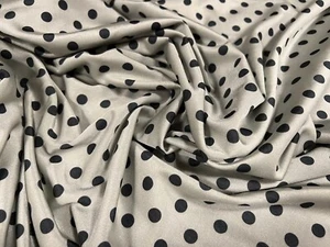 Swimwear Stretch Spandex Jersey Fabric, Per Metre - Polka Dot Print - Silver - Picture 1 of 3