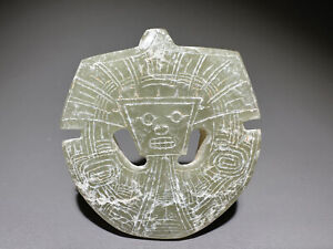 "Liang Zhu" Culture Old Jade Carved God Person Design "Pei" Pendant L 4.6 cm