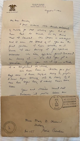 1942 U.S. NAVY REMEMBER PEARL HARBOR CENSORED COVER AND LETTER WITH GOLD SEAL Cover