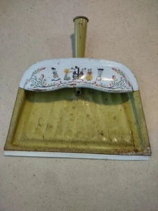 Vtg J V Reed Metal Gold/ Mustard Yellow Dust Pan Taber Amish Folk Design -Patina - Bild 1 von 6