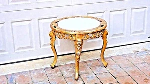 ANTIQUE 1920c ITALIAN GILT IRON(BRONZE)ORNATE 4 LEGS ROUND ONYX TOP STAND,TABLE - Picture 1 of 9