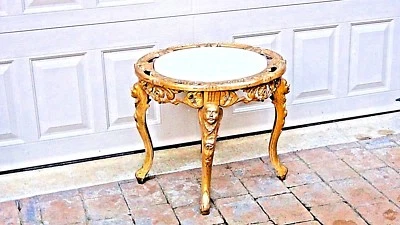 古董 1920c 意大利镀金铁杆(BRONZE)ORNATE 4 腿圆形 ONYX 顶部支架,可伸缩 — 第 1/4 张图片