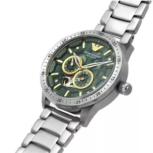 New Emporio Armani Green Skeleton Meccanico Automatic Men's Steel Watch AR60053 - Picture 1 of 8