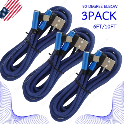 3x USB Fast Charger 90 Degree Elbow For iPhone 14 13 12 11 8 6 X Cable Data Cord - Image 1 of 4
