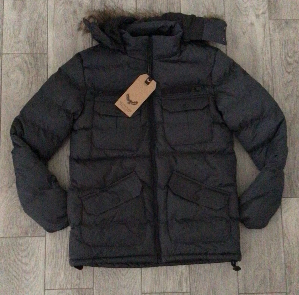 MENS BRAVE SOUL DETACHABLE HOODED PREMIUM PADDED PUFFER JACKET PETROL SIZE S - Image 1 of 1